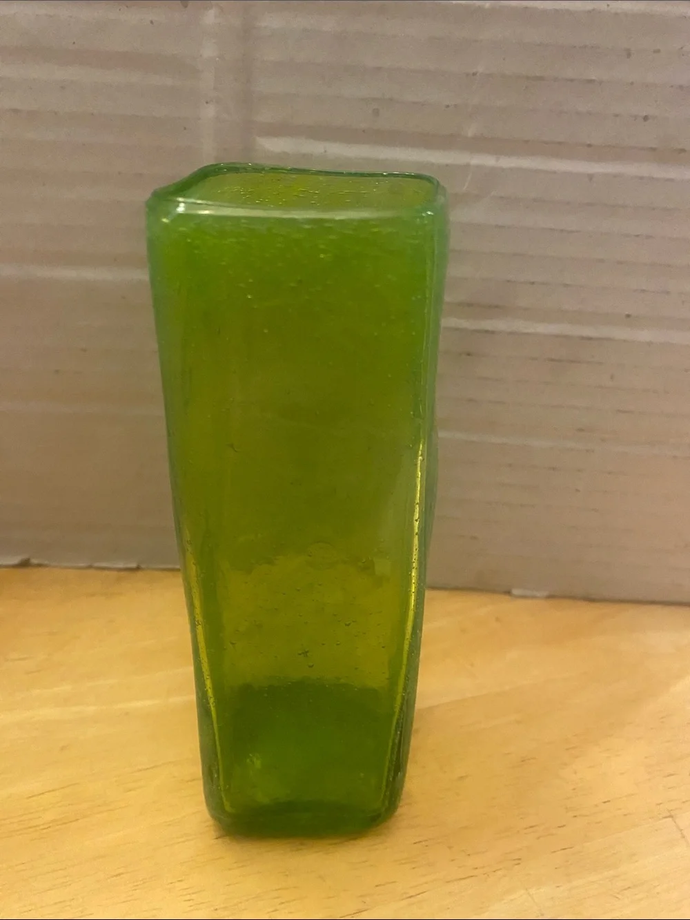 Green art Glass square bubble Vase about 2x6x2